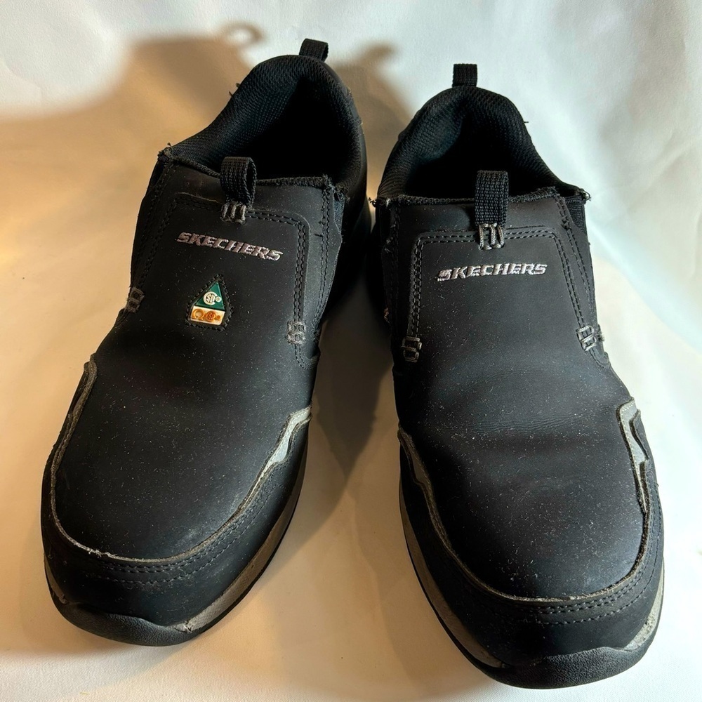 SKECHERS WORK Sz 9.5 Shoes Slip On Steel Toe Composite Plate Work Double Gore